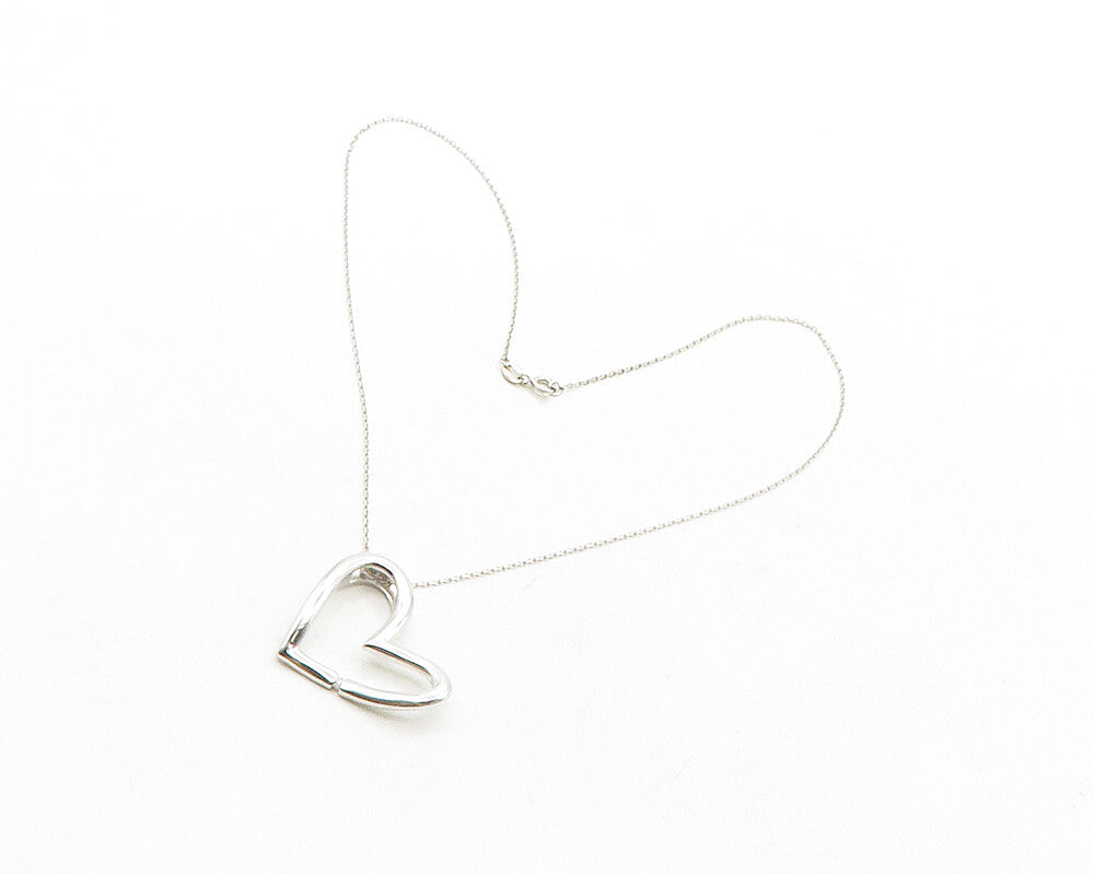 925 Sterling Silver  Genuine Diamond Open Love Heart Chain Necklace  NE2181