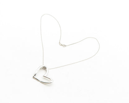 925 Sterling Silver  Genuine Diamond Open Love Heart Chain Necklace  NE2181