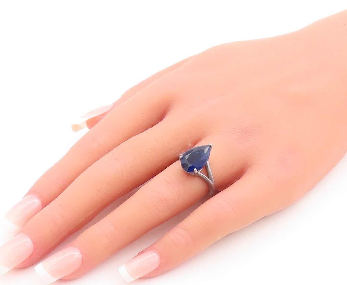 925 Sterling Silver Vintage Ring Minimalist Drop Cut Blue Topaz  Sz 6  RG29706