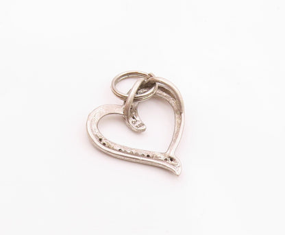 925 Sterling Silver  Vintage Genuine Diamonds Open Love Heart Pendant  PT9886