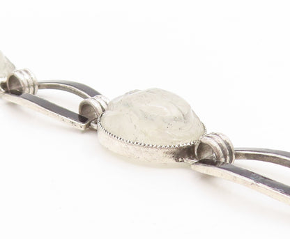 925 Sterling Silver Vintage Bracelet Carved Quartz Classic Panel Link  BT11743