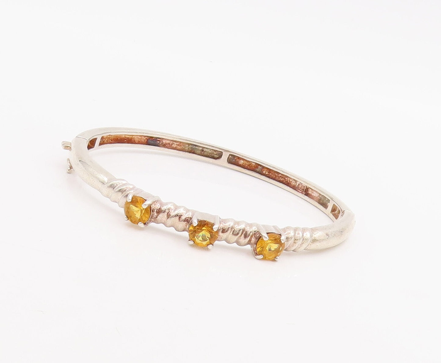 925 Sterling Silver Vintage Bracelet Round Cut Citrine Beaded Bangle  BT10665