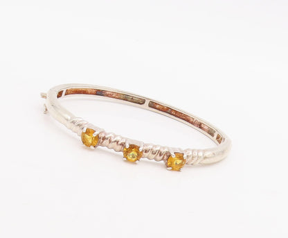 925 Sterling Silver Vintage Bracelet Round Cut Citrine Beaded Bangle  BT10665
