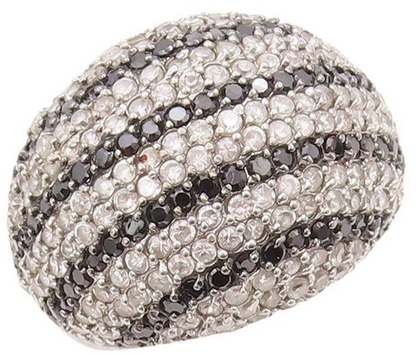 925 Sterling Silver Vintage Ring Domed Beaded Black White Topaz  Sz 7.5  RG28466