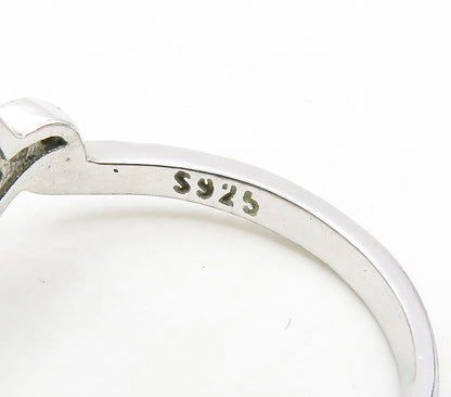 925 Sterling Silver  White Topaz Shiny Love Heart Band Ring Sz 6  RG15616