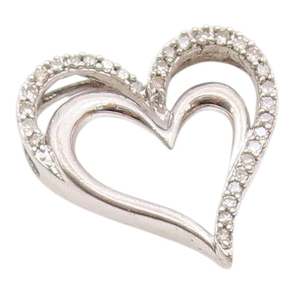 925 Sterling Silver  Vintage Genuine Diamonds Open Love Hearts Pendant  PT7516