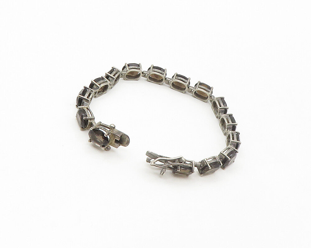 925 Sterling Silver  Vintage Prong Set Smoky Topaz Chain Bracelet  BT6653