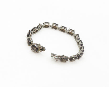 925 Sterling Silver  Vintage Prong Set Smoky Topaz Chain Bracelet  BT6653