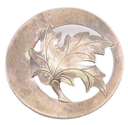 925 Sterling Silver  Vintage Dark Tone Autumn Leaf Round Brooch Pin  BP3240