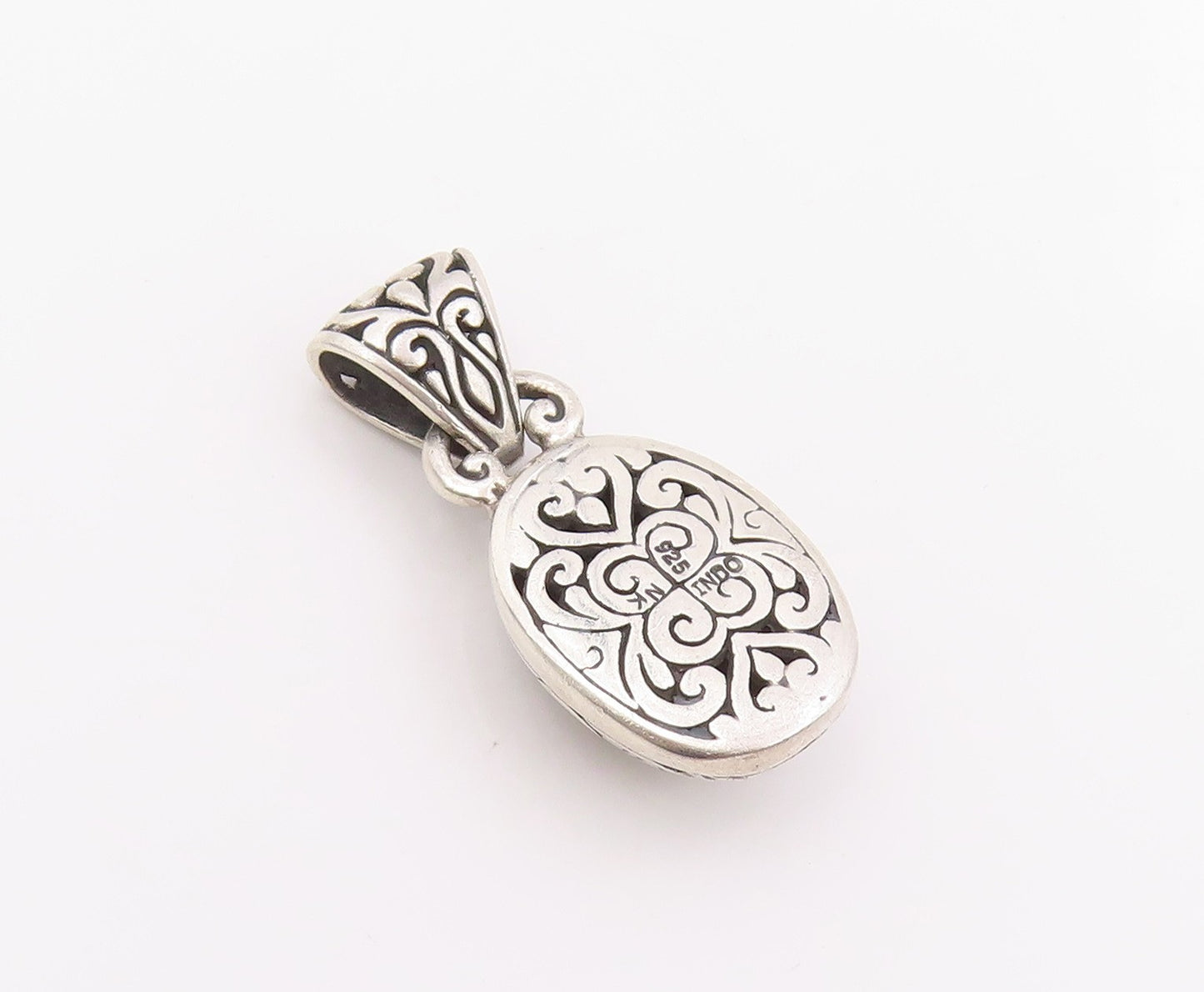 925 Sterling Silver Vintage Pendant Intricate Scrollwork Oval Dome Charm PT26136