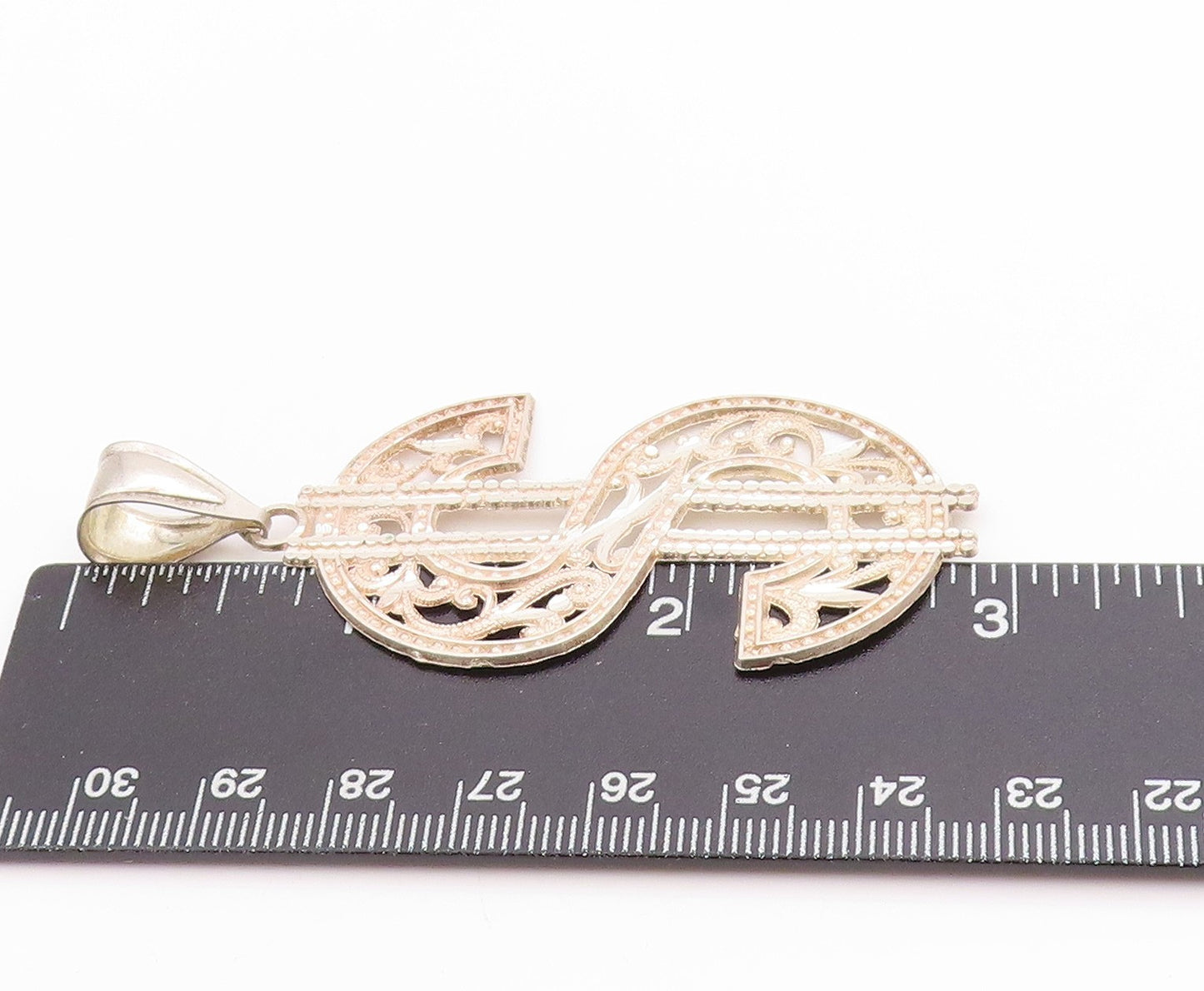 925 Sterling Silver Vintage Pendant Large Filigree Dollar Sign Cut Out  PT24947