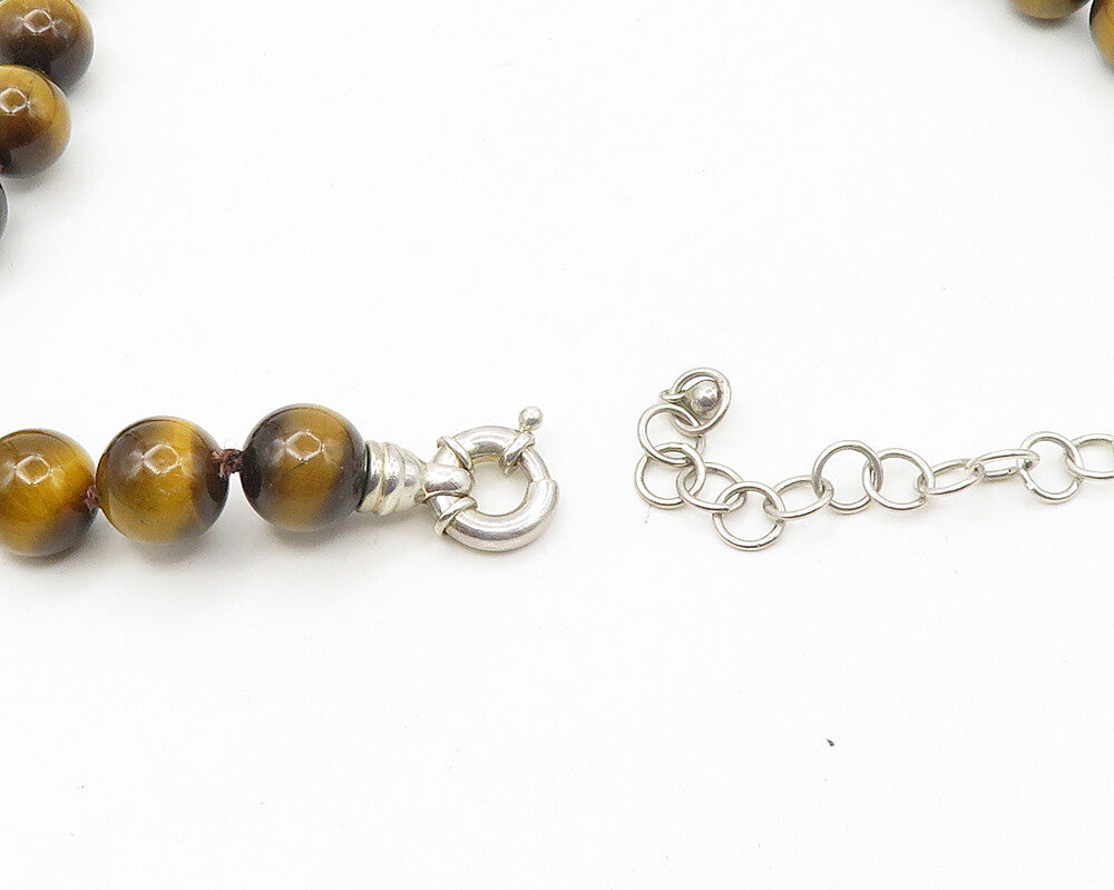WHITNEY KELLY 925 Silver  Vintage Tiger's Eye Beaded Chain Necklace  NE2931