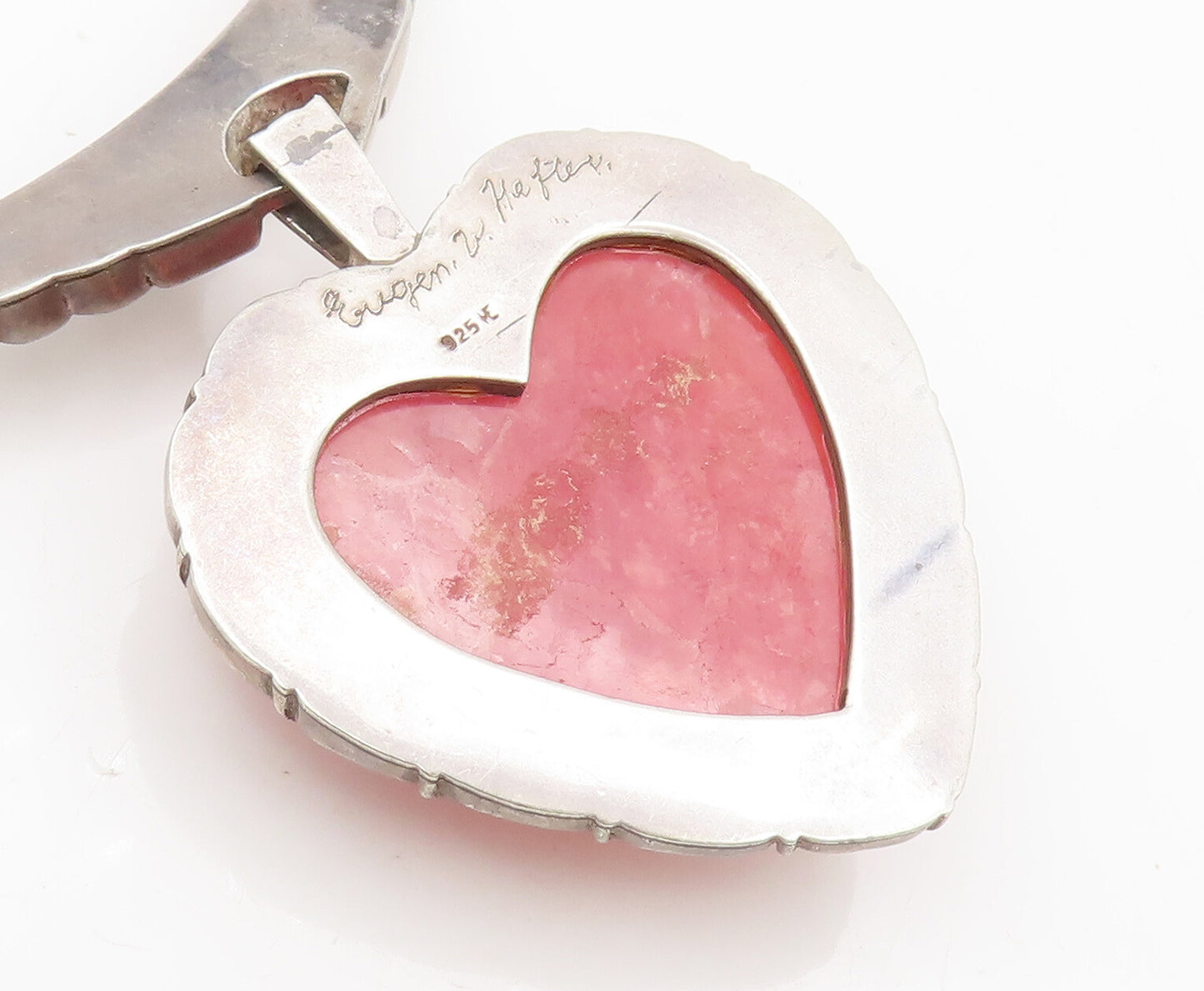 925 Silver Vintage Designer Rhodochrosite Heart Beaded Heavy Necklace NE4142