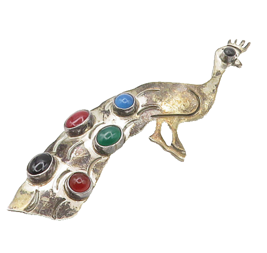 MEXICO 925 Sterling Silver  Vintage Carnelian & Black Onyx Brooch Pin  BP6888