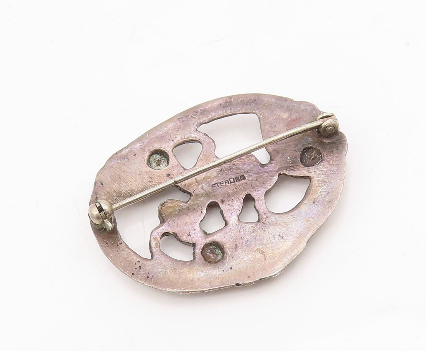 925 Sterling Silver Vintage Brooch Dark Tone Antique Floral Design Cut  BP11488