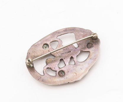 925 Sterling Silver Vintage Brooch Dark Tone Antique Floral Design Cut  BP11488