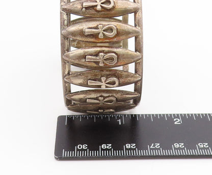 925 Sterling Silver Vintage Bracelet Egyptian Ankh Cross Symbol Cuff   BT11634