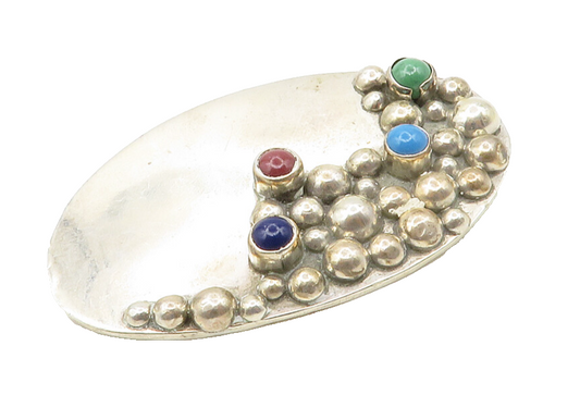 MEXICO 925 Silver  Vintage Turquoise Lapis Lazuli & Coral Brooch Pin  BP5351