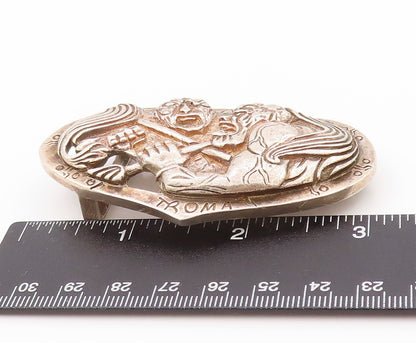 925 Sterling Silver Vintage Belt Buckle Oval God & Devil Fighting Heavy TR3932
