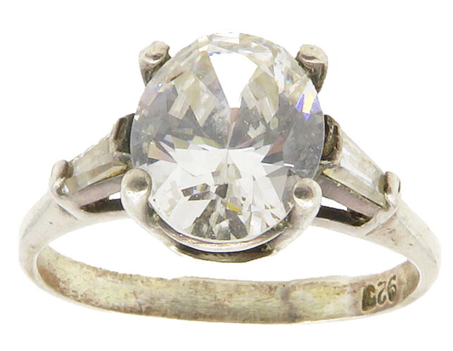 925 Sterling Silver Vintage Cubic Zirconia Solitaire & Accents Ring Sz 5 RG14735