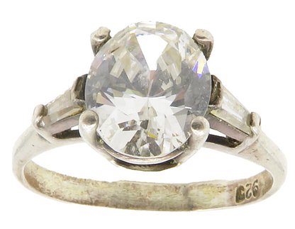 925 Sterling Silver Vintage Cubic Zirconia Solitaire & Accents Ring Sz 5 RG14735
