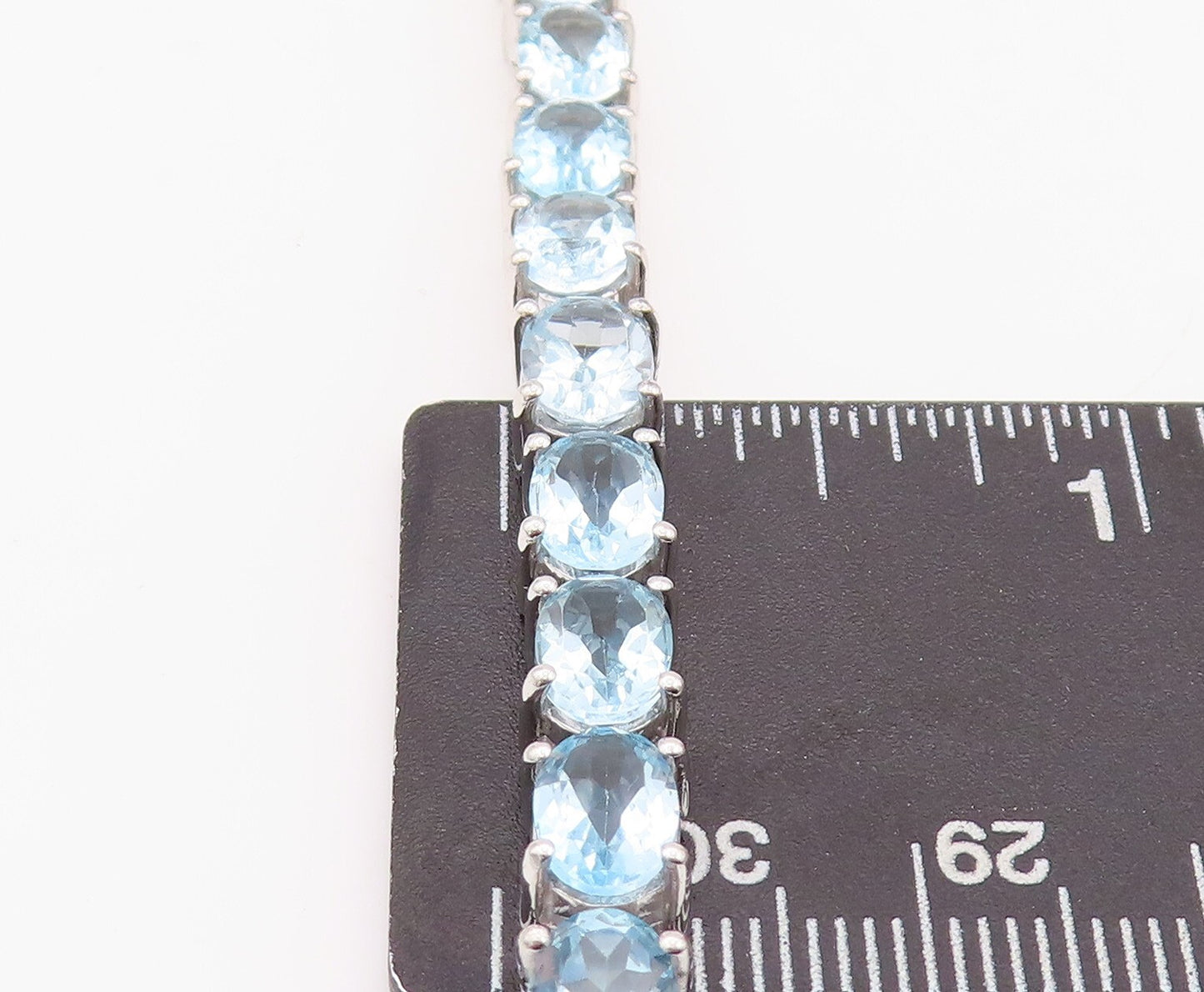 925 Sterling Silver Vintage Bracelet Minimalist Oval Cut Blue Topaz Band BT10876