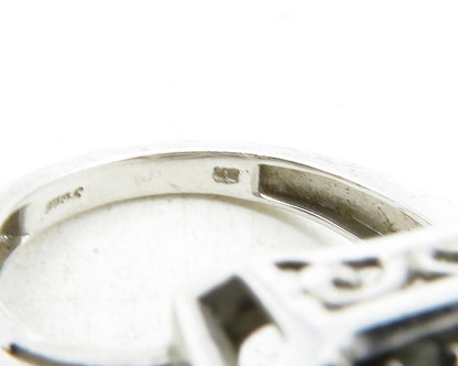 925 Sterling Silver  Genuine Diamonds Square Shiny Cocktail Ring Sz 6  RG12501