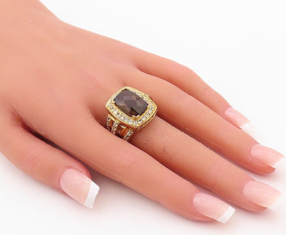 925 Sterling Silver Vintage Ring Gold Plated Smoky Quartz & Topaz  Sz 7  RG29975