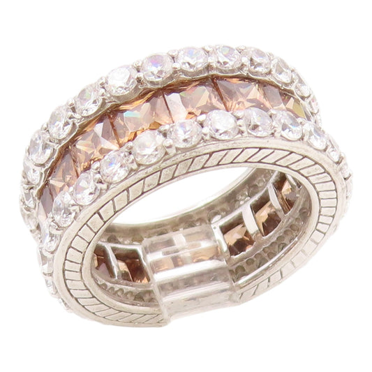 925 Sterling Silver Vintage Ring Dual Color CZ Eternity Band  Sz 7  RG35868