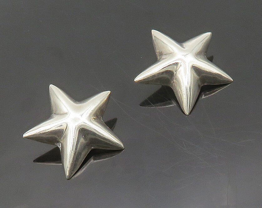 MEXICO 925 Sterling Silver  Vintage Shiny Star Motif Non Pierce Earrings  EG9743