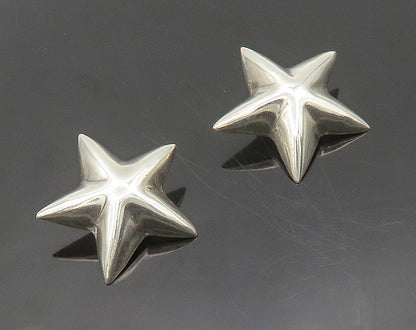 MEXICO 925 Sterling Silver  Vintage Shiny Star Motif Non Pierce Earrings  EG9743