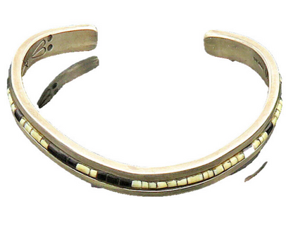 NAVAJO 925 Sterling Silver  Vintage Black & White Onyx Cuff Bracelet  BT8060