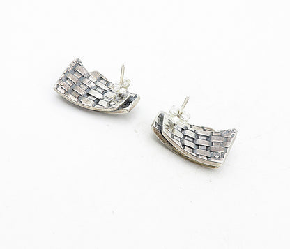 925 Sterling Silver  Vintage Modernist Basket Weave Drop Earrings  EG4047