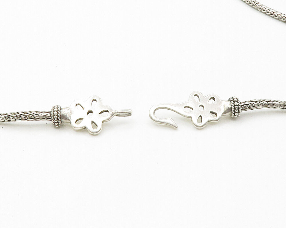 925 Sterling Silver  Vintage Shiny Flower Cutout Wheat Chain Necklace  NE2333