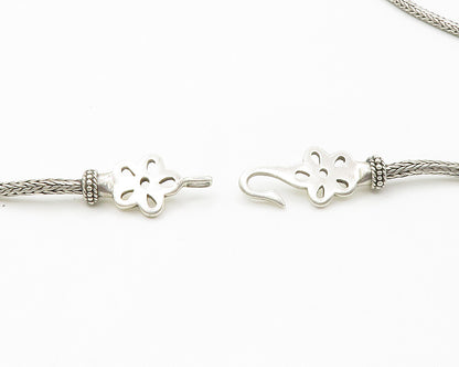 925 Sterling Silver  Vintage Shiny Flower Cutout Wheat Chain Necklace  NE2333