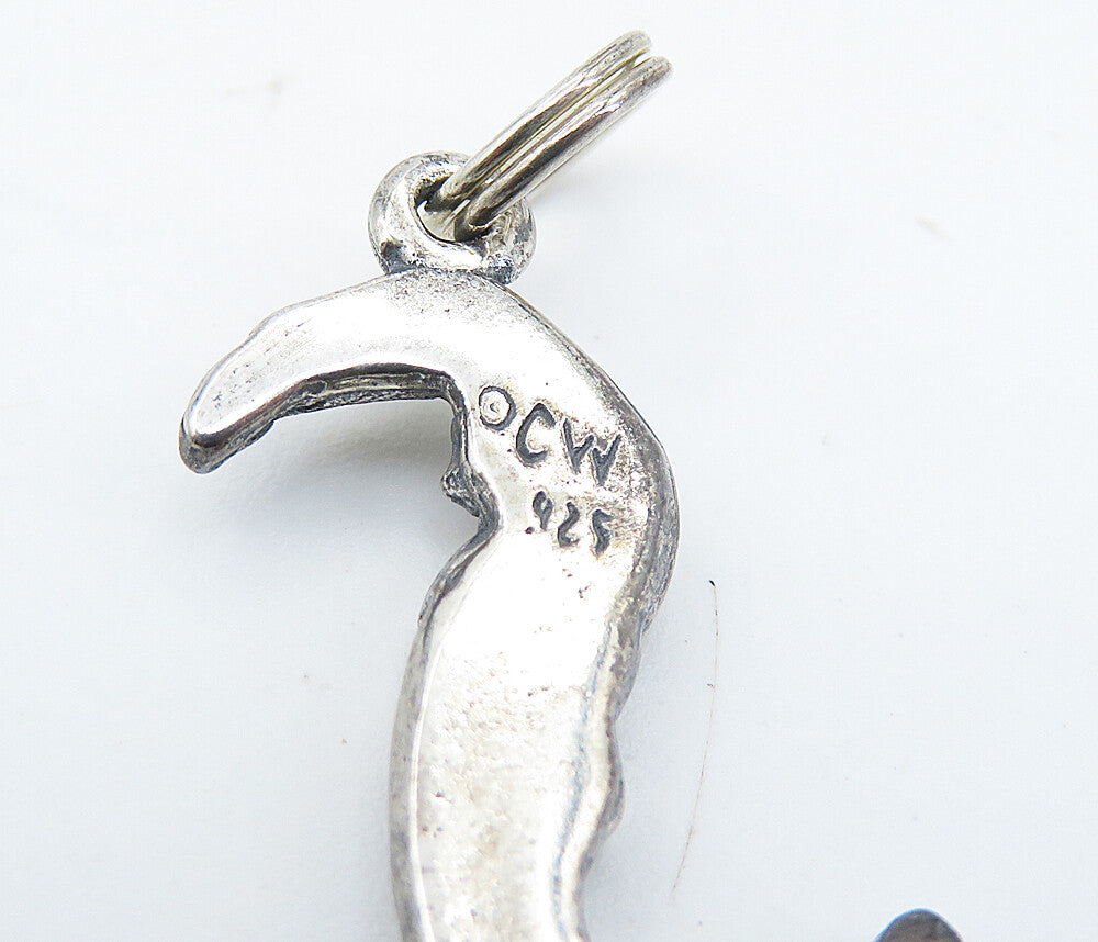 925 Sterling Silver  Vintage Petite Dark Tone Jumping Man Drop Pendant  PT6132