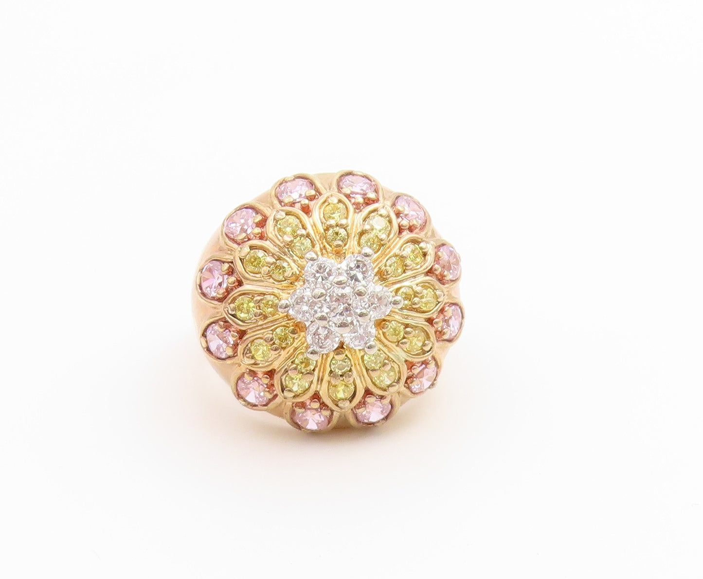 925 Sterling Silver Vintage Ring Gold Plated Topaz Floral Design  Sz 7  RG36659