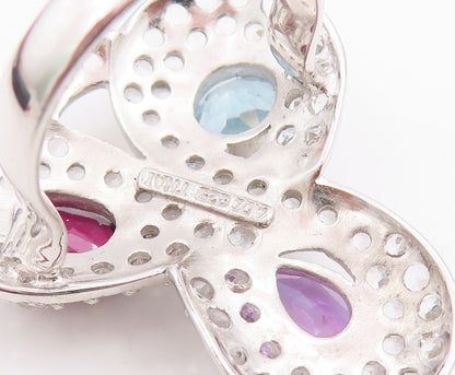 925 Sterling Silver Vintage Ring Multi Shaped Gemstone & CZ  Sz 7.5  RG29040