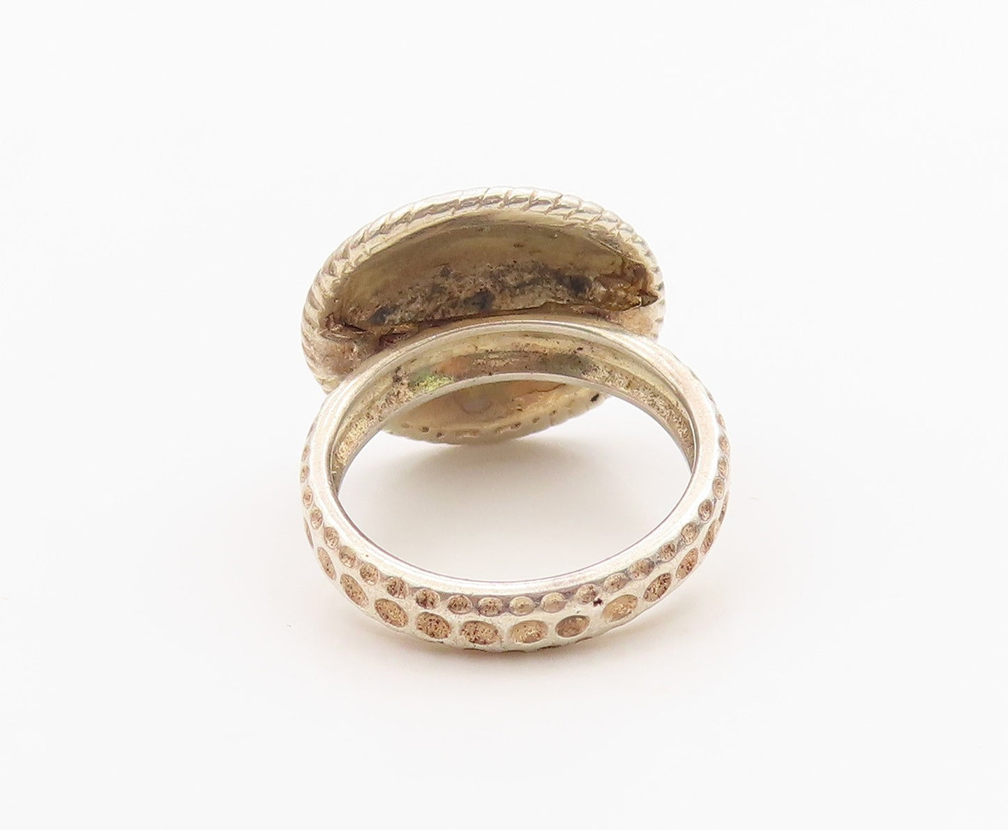 925 Sterling Silver Vintage Ring D JOY Classic Textured Disc Band  Sz 5  RG36296