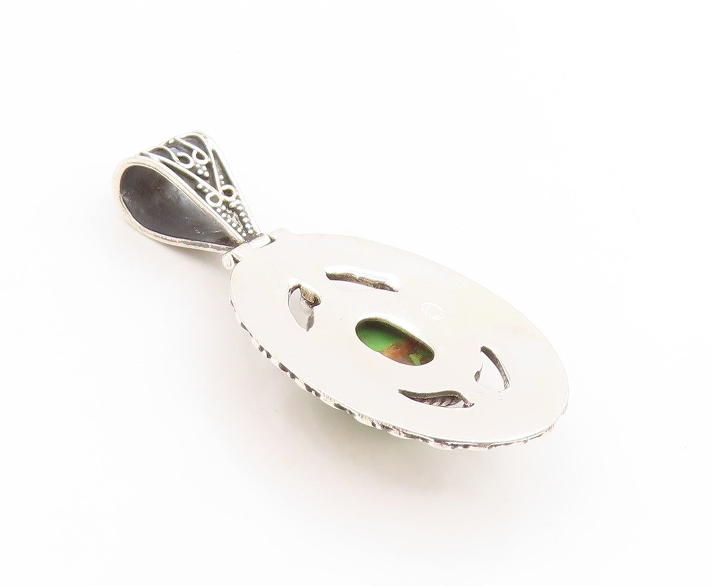 925 Sterling Silver Vintage Pendant Cabochon Turquoise Intricate Locket  PT25837
