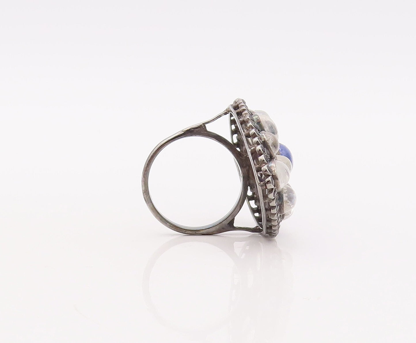 925 Sterling Silver Vintage Ring Oval Cabochon Moonstone & Spinel  Sz 7  RG29896