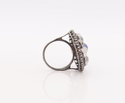 925 Sterling Silver Vintage Ring Oval Cabochon Moonstone & Spinel  Sz 7  RG29896
