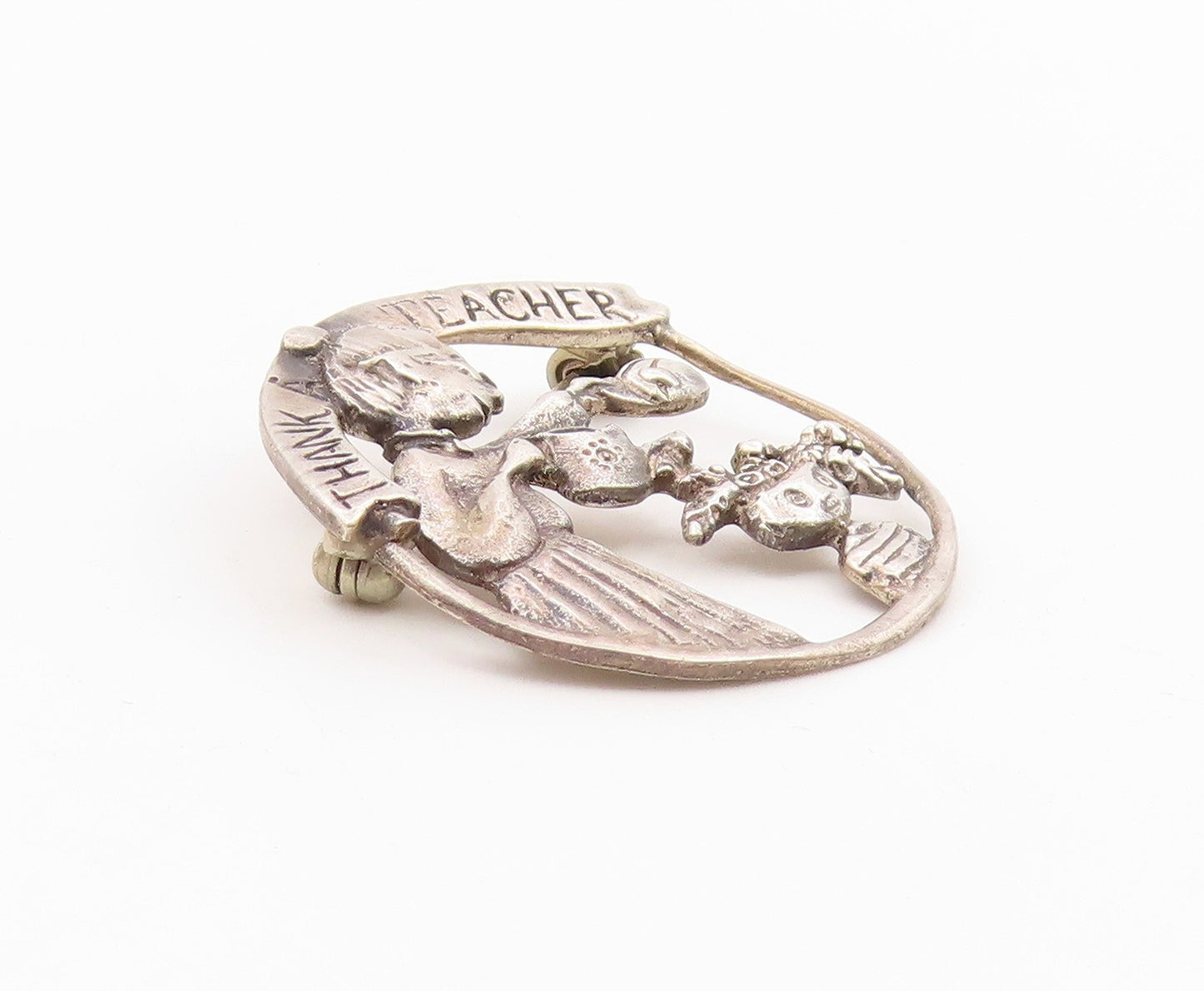 MEINK 925 Sterling Silver  Vintage Dark Tone Thank A Teacher Brooch Pin BP3311