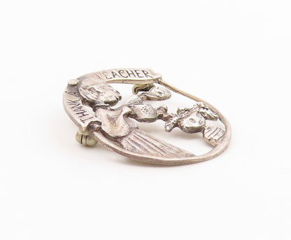 MEINK 925 Sterling Silver  Vintage Dark Tone Thank A Teacher Brooch Pin BP3311