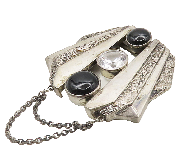 AVIVA ISRAEL 925 Sterling Silver  Vintage Black Onyx & Topaz Coat Pin  TR2649