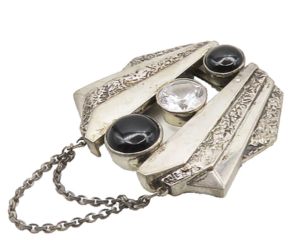 AVIVA ISRAEL 925 Sterling Silver  Vintage Black Onyx & Topaz Coat Pin  TR2649