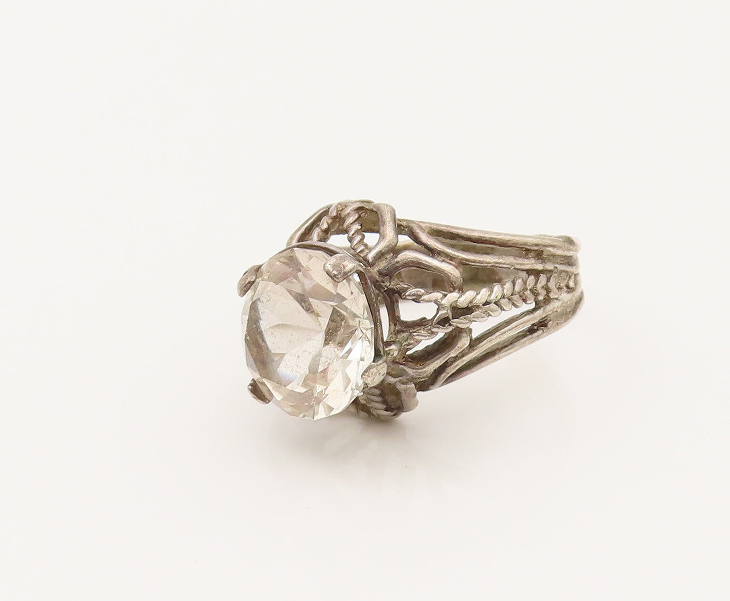 925 Sterling Silver Vintage Openwork Rope Star Dome Topaz Ring Sz 7  RG26490