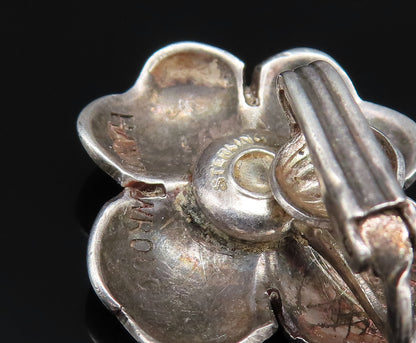 925 Silver  Vintage Etched Four Pedal Flower Non Pierced Earrings  EG12107