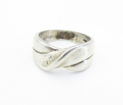 925 Sterling Silver  Vintage Shiny Twist Crossover Band Ring Sz 7.5  RG7100
