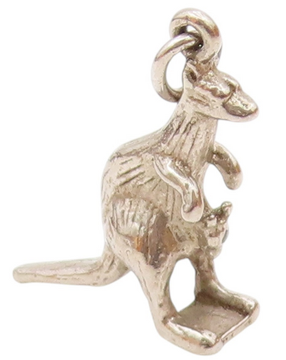 925 Sterling Silver Vintage Kangaroo With Baby In Pouch Charm Pendant PT21734